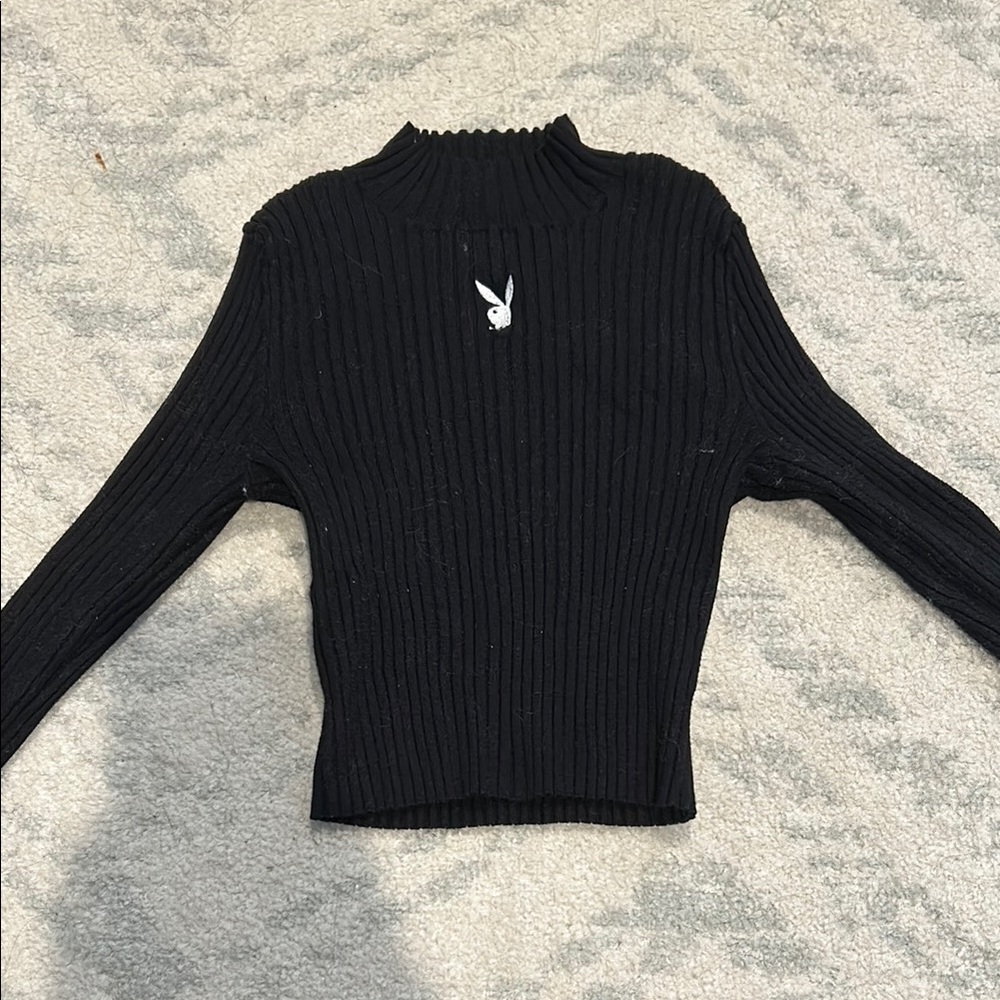 Black Ribbed Sweater with Logo